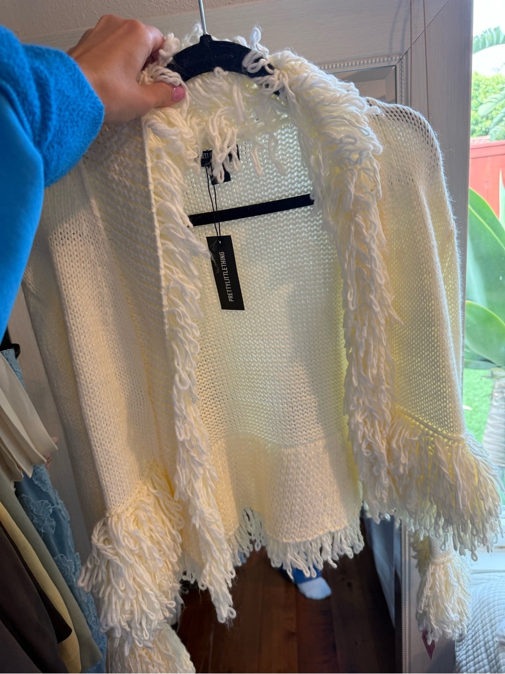 PrettyLittleThing Cream Fringe Open Knit Cardigan